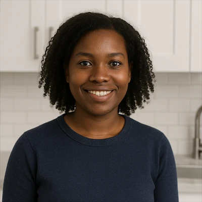 Maryse B. standing in her Ottawa kitchen after cabinet installation by Fix It Ottawa