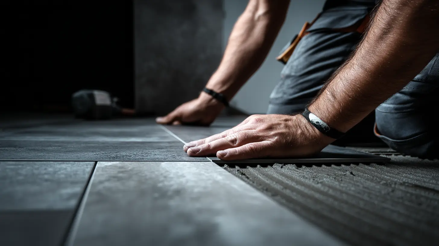 Expert handyman installing ceramic tile flooring with precision in Ottawa.